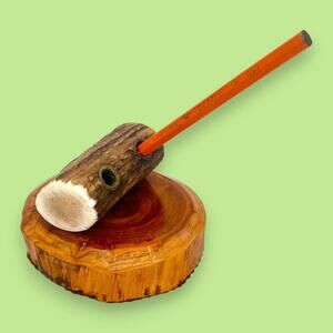 Antler and Cedar Wood Pencil Holder - Rustic Desk Accessory